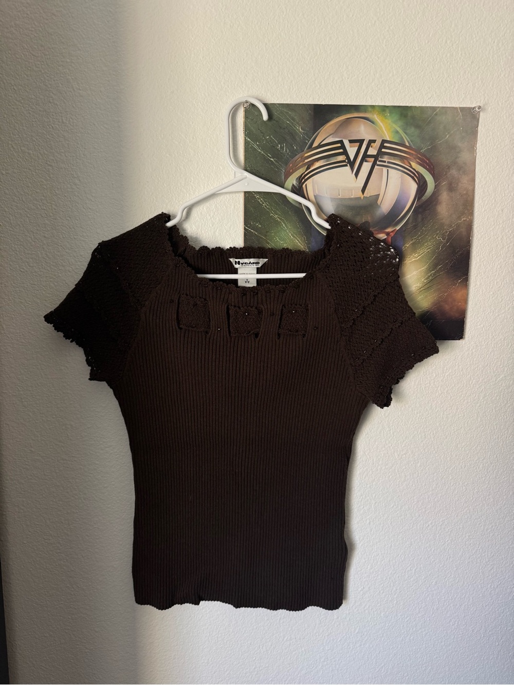 Y2K Express Knit Short-Sleeve Brown Top